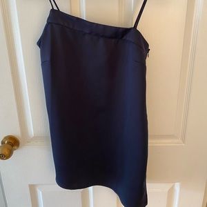 Asymmetrical navy silk tank with side slit